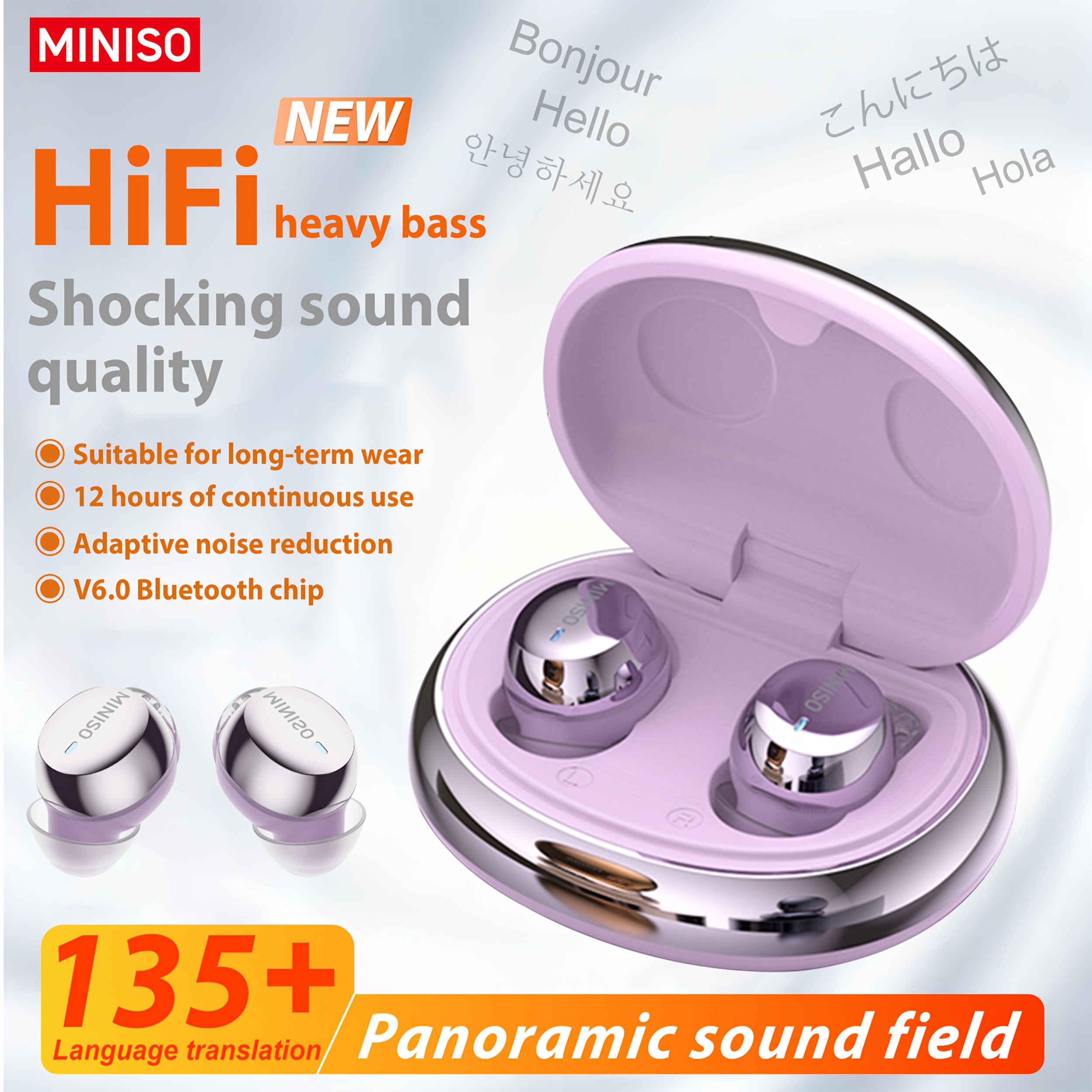 Image of Miniso Ms216 New Ai Translation Wireless Earbuds | Up To 240 Hours Of , Supports 13400+ Languages, Noise-canceling, , High-definition , Usb Type-c Charging, Ideal For Fitness