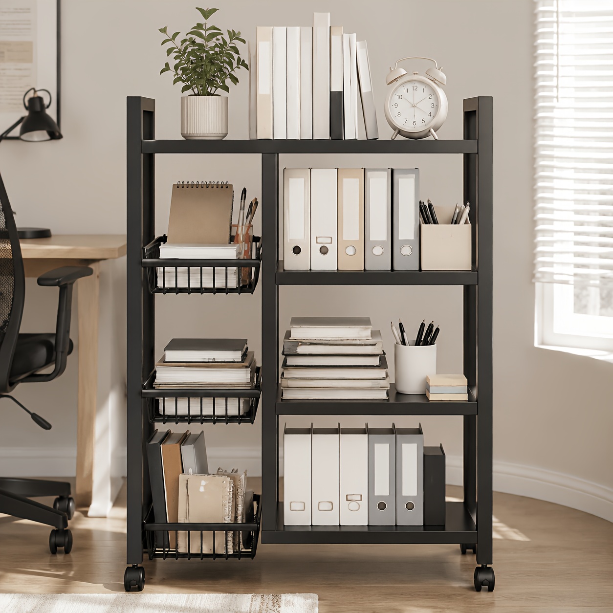 Multi-functional Rolling Utility Cart With Wheels, Sturdy Metal Storage Shelves For Office, Study, Workshop, And Closet, Space- Mobile Rack