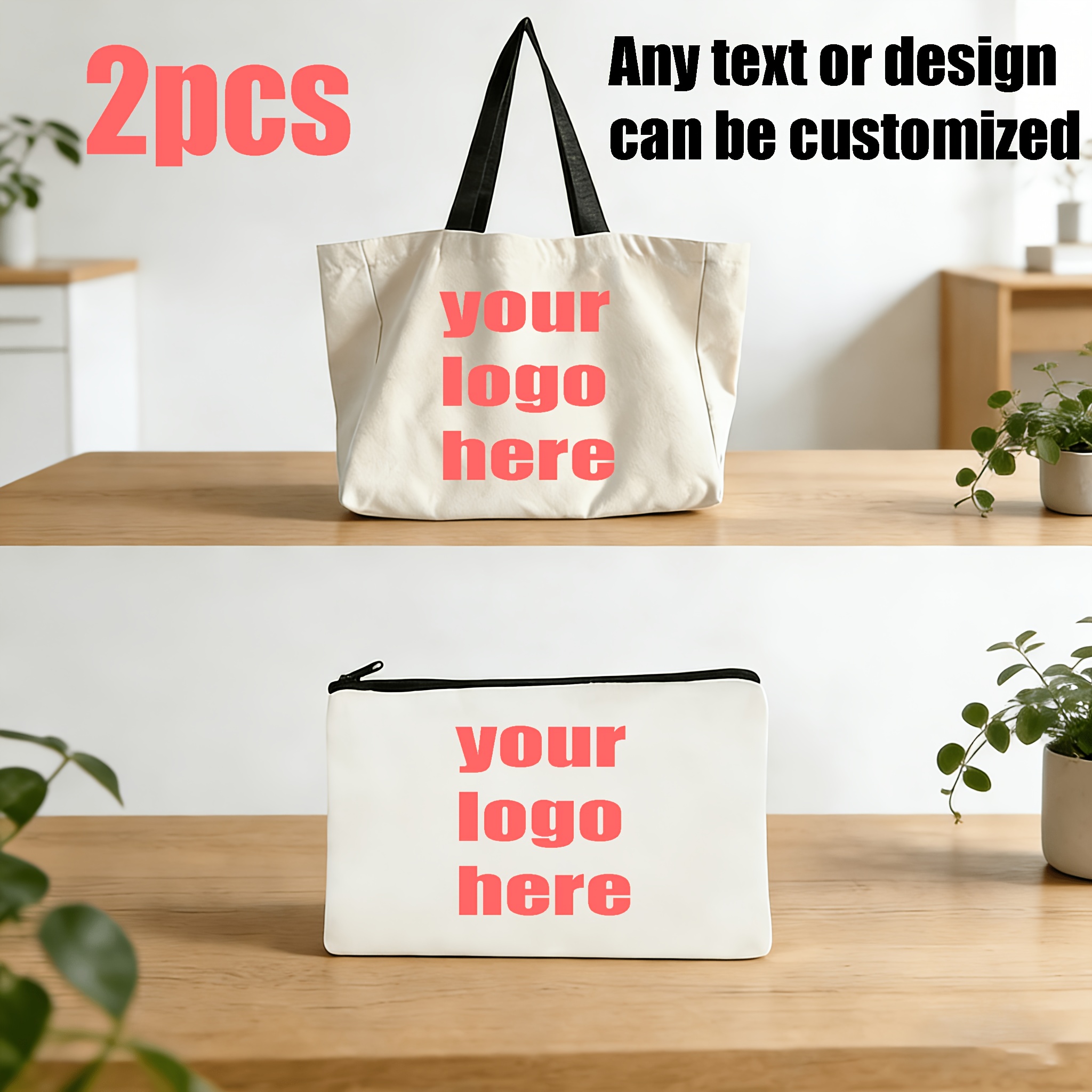 TEMU 2 piezas Bolsa Tote Personalizada con Estampado - Se Puede Imprimir con Patrones o Texto Exclusivos, Artística, para Ir al Trabajo, Estilo
