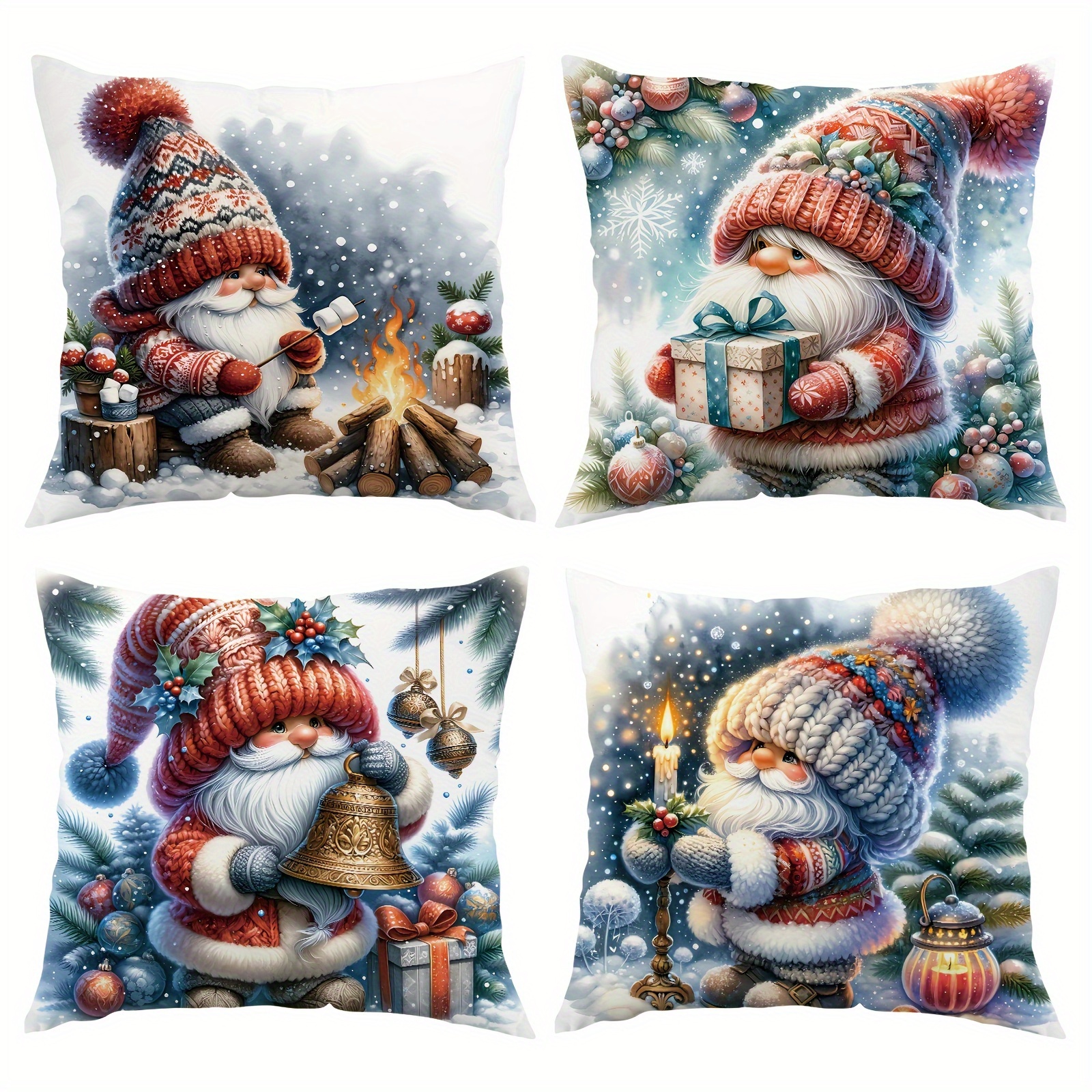 

4pcs Set Christmas & Ball Plush Throw Pillow Covers, 18x18 Inches - Machine Washable, Zippered Single-sided Print For Sofa And Bedroom Decor, Best For Christmas