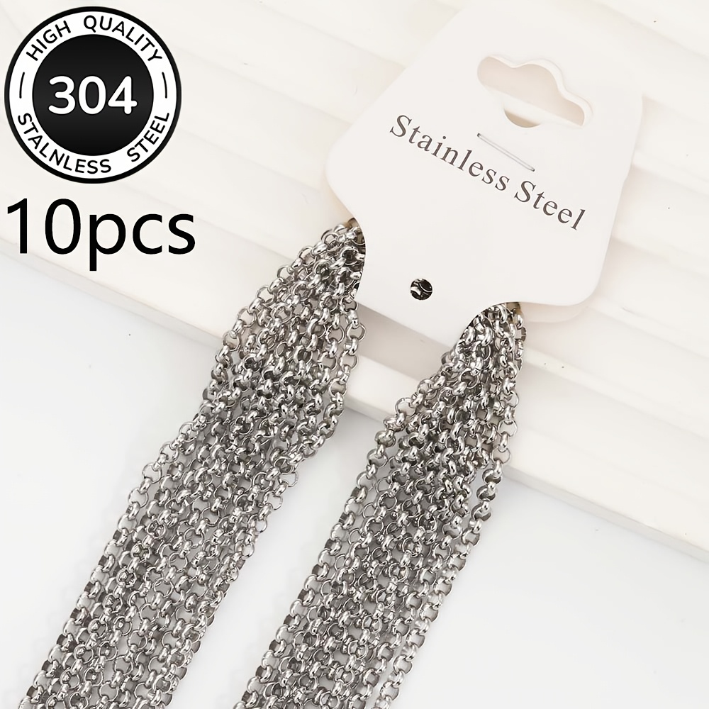 TEMU 10pcs Set - 304 Stainless Steel Necklace Chain - Round Chain - Chain With Lobster Clasp - Simple - Durable - Classic And Stylish - Lightweight -