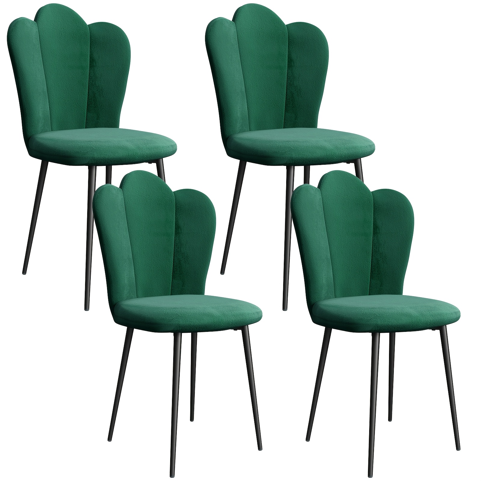 A Set Of 4 Velvet Dining Chairs, A High-backed, Upholstered Decorated With Petal Patterns, Dining Room Chairs, Décor.