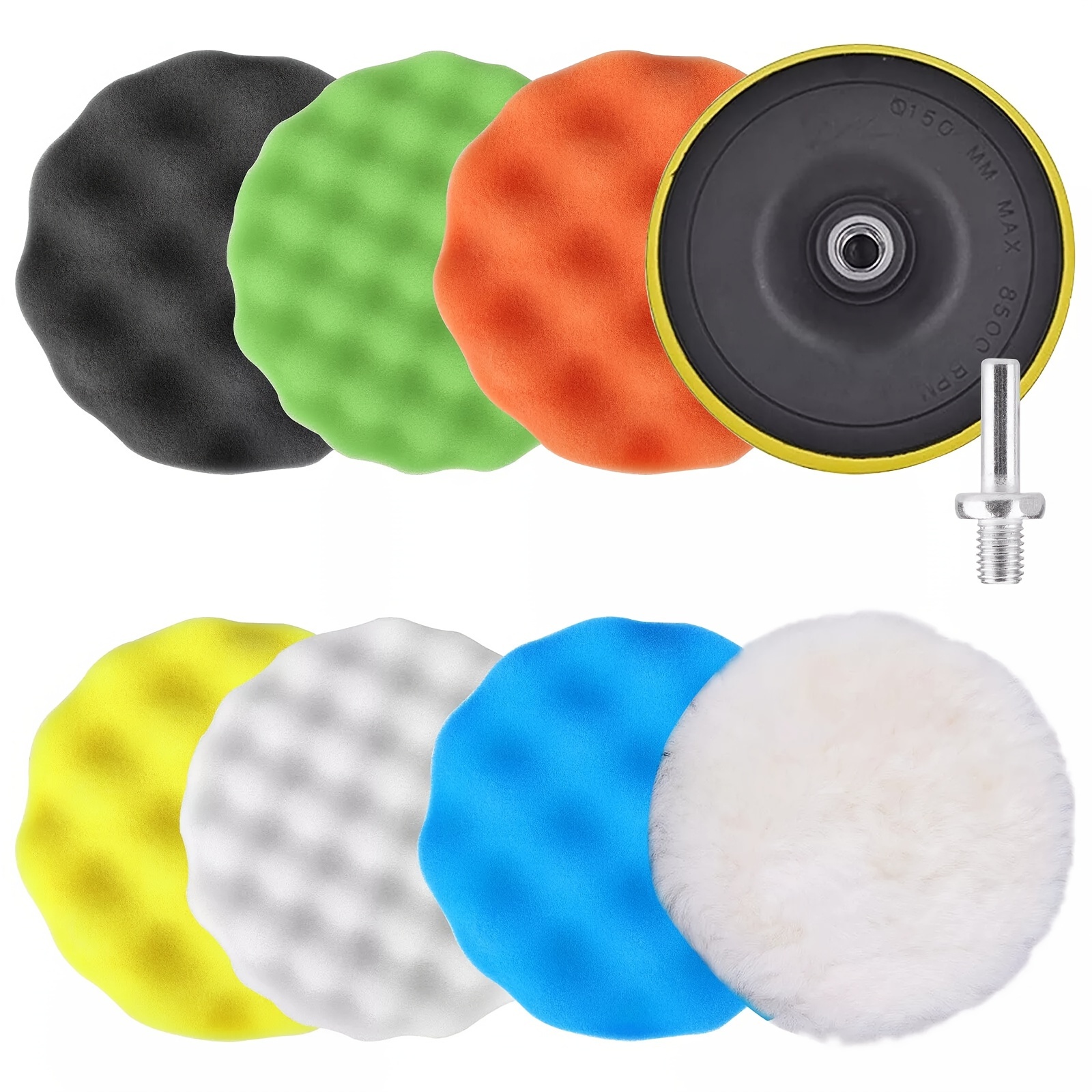 TEMU 9pcs/set 5 Inch Car Buffing Polishing Pads, Sponge Buffer Waxing Buffing Kit, Self-adhesive Buffing Waxing Sponge For Car Polisher Drill Adapter