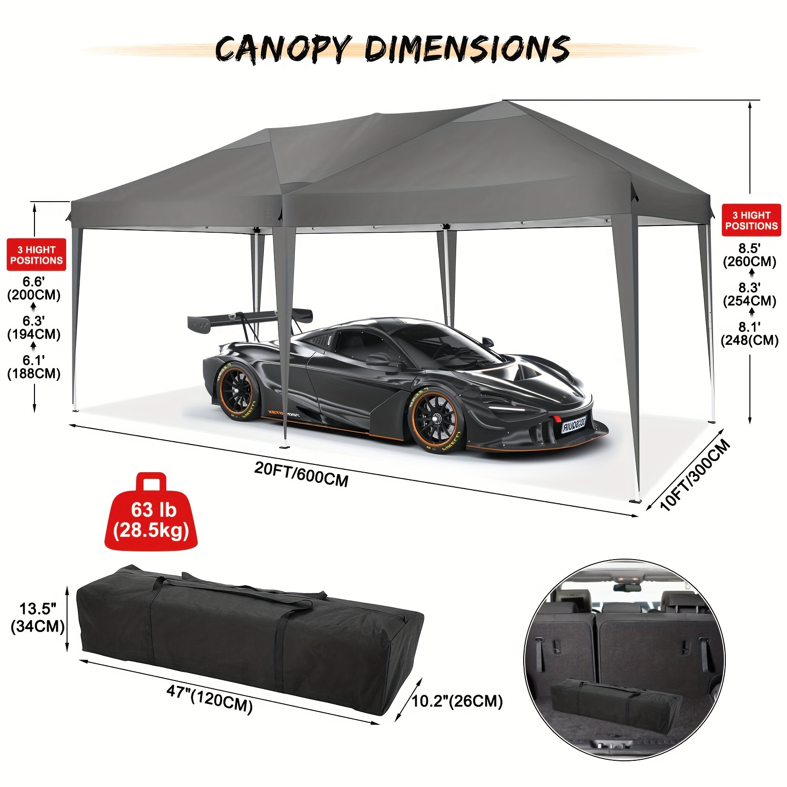 

Tente de réception extérieure et imperméable de 10x20 pieds avec 6 parois latérales, pavillon de jardin avec protection UV, pavillon de camping escamotable, convient aux , , fêtes, marchés