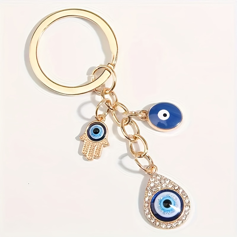 TEMU 1pc Fashion Evil Eye And Palm Charm Keychain - Rhinestone Embellished, Alloy Material, Cartoon Theme Women's Fashion Additions