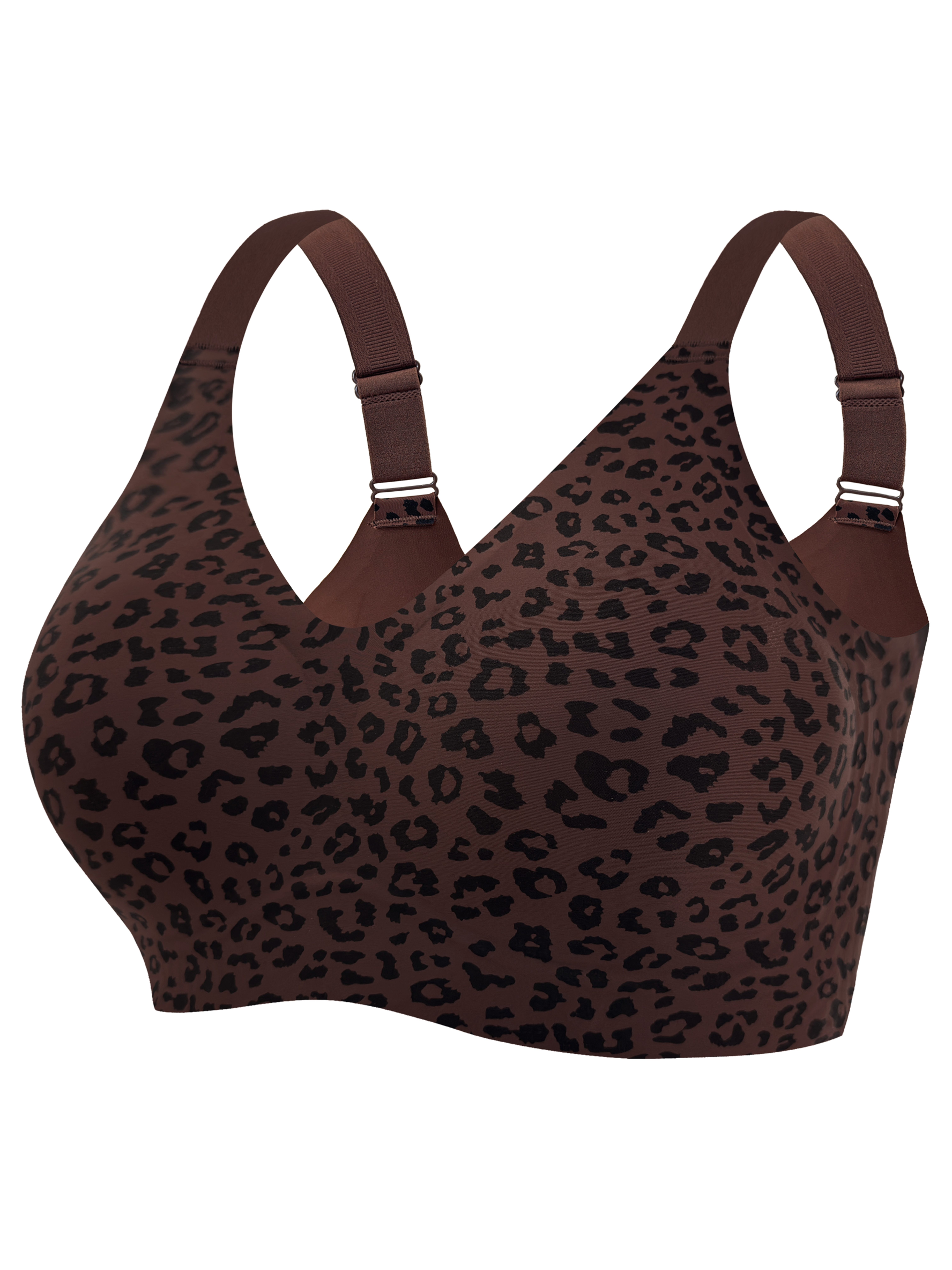 Women's 2pc Retro Leopard Print V-Neck Bra Set, Wire-Free