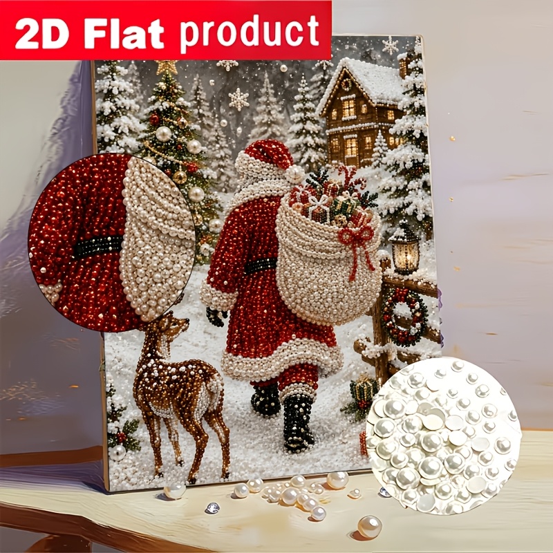 TEMU Autumn And Winter New Diy Color Pearl Diamond Painting Set Winter Snow Santa Claus And Carrying Gift Bags Diamond Painting For Beginners,