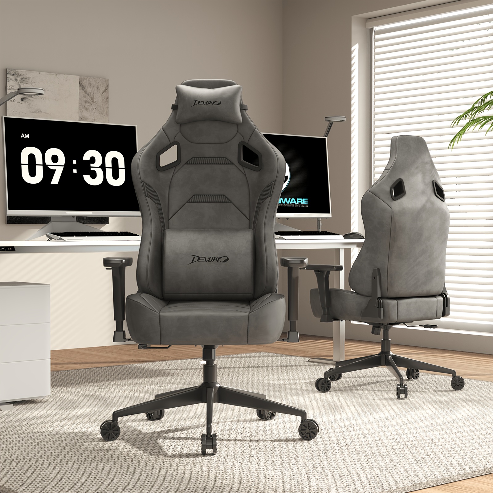 Image of Devoko Adult Ergonomic Fabric Gaming Chair, A High-back Computer Chair Featuring High-quality Molded Foam, 3d Armrests, Adjustable Recline, A Sturdy Base, And A Gas Lift