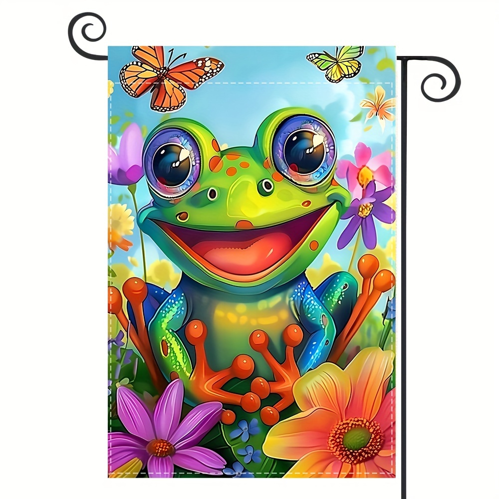 

Charming Frog Welcome Garden Flag - 12x18in, Durable Polyester, Perfect For Outdoor & Home Decor, Seasonal Yard Accent (flagpole Not Included)