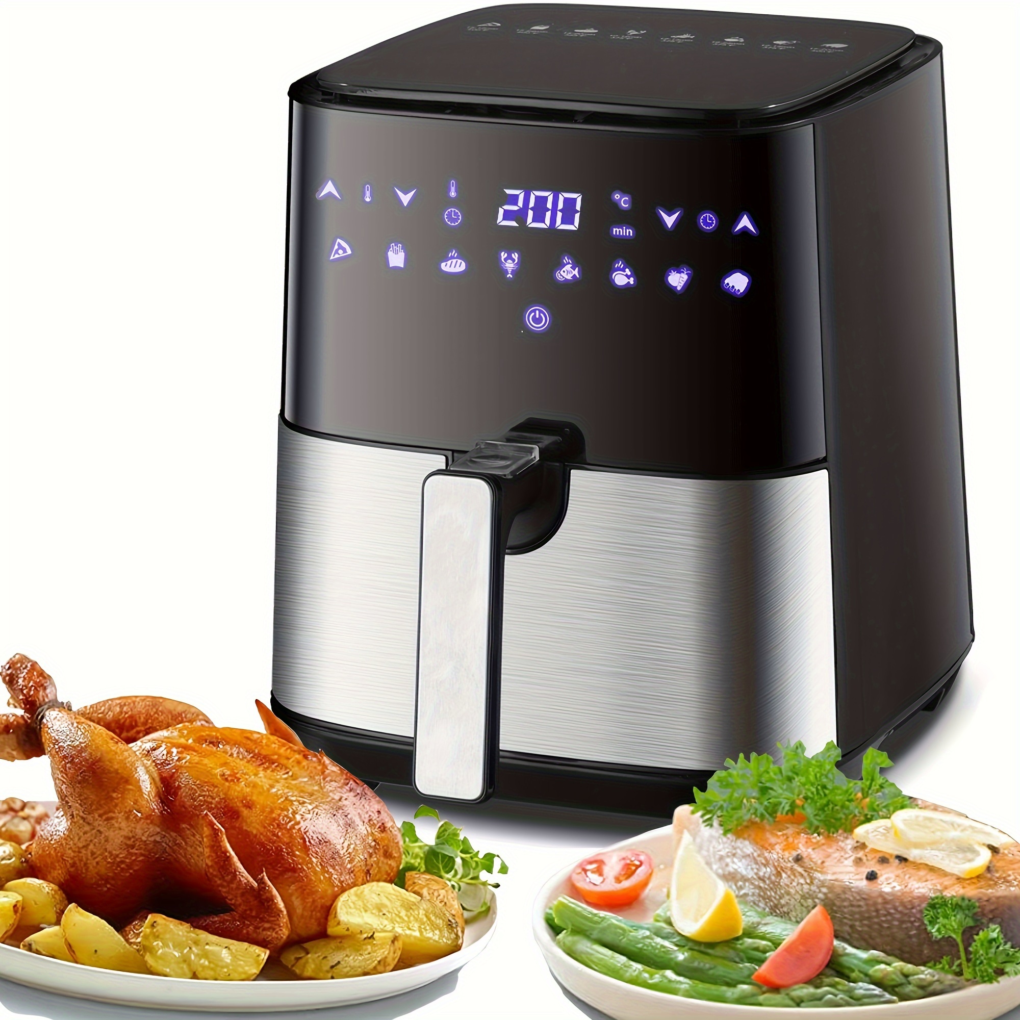 

5.8 Electric Air Fryer Large Capacity Automatic Household Multi 360°baking Fryer With Cooking, Easy Clean, Stainless Steel