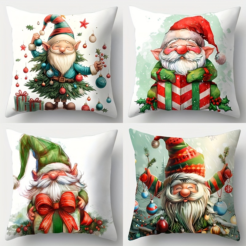 

4-piece Christmas Throw Pillow Covers Set - Festive Single-side Print, 17.7x17.7 Inches, Perfect For Sofa & Home Decor - Zip Closure, Hand Wash Only (pillow Inserts Not Included)