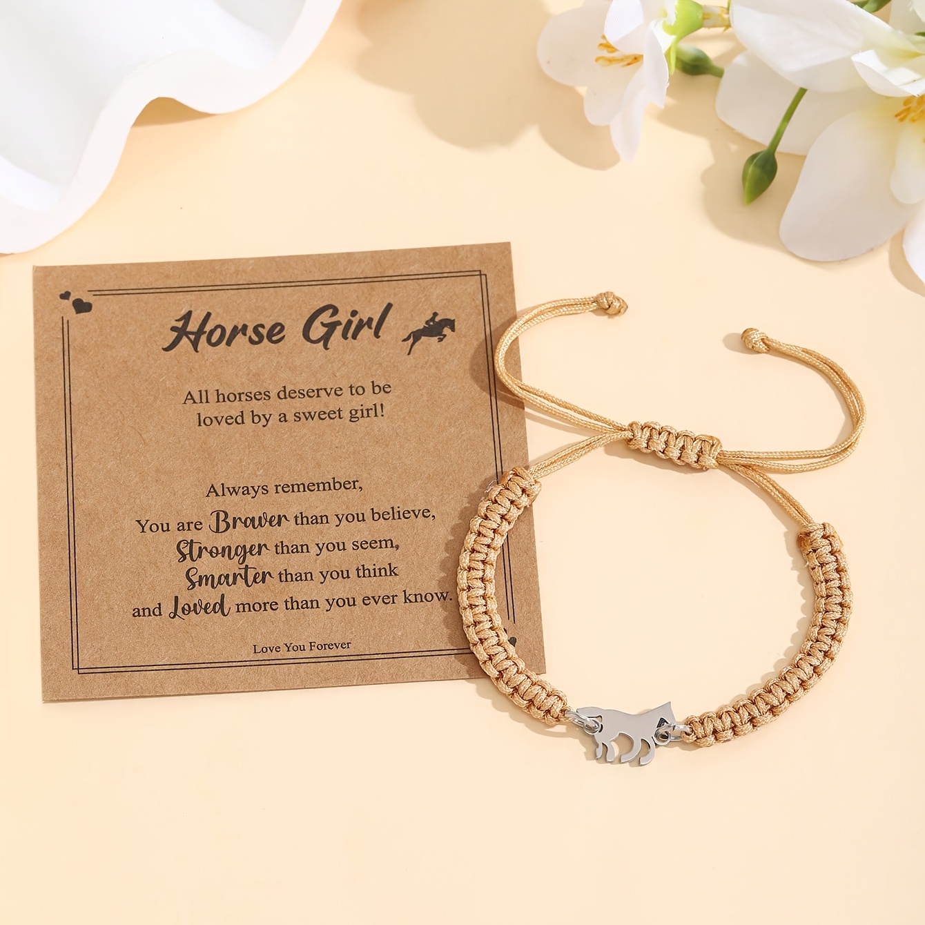 TEMU 1pc Pulsera de Caballo de Acero Inoxidable para Mujer Tamaño Ajustable Joyería de Charm de Moda Tarjeta Regalo para Entusiastas /Día de San
