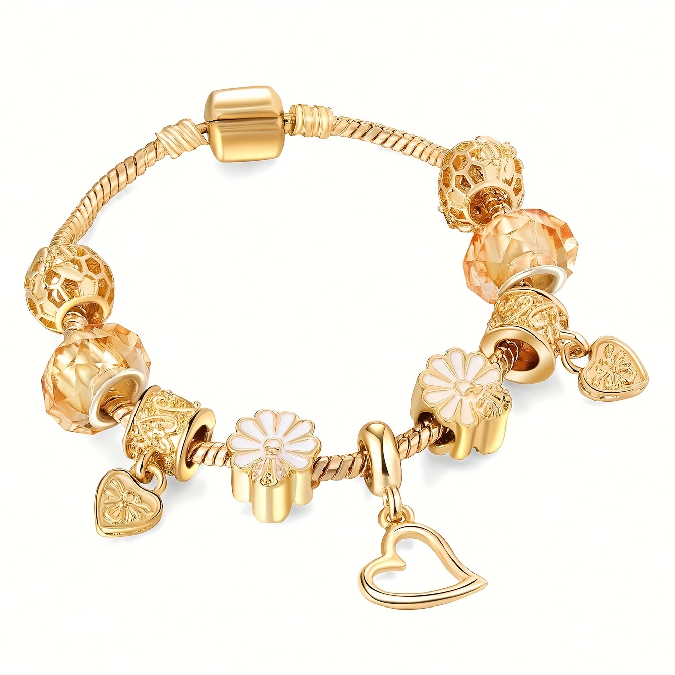 

1pc Love Series Bracelet, Valentine's Day Flower Beaded Hollow Hear Charm Bracelet Women's Dating Daily Wearing Hand Jewelry