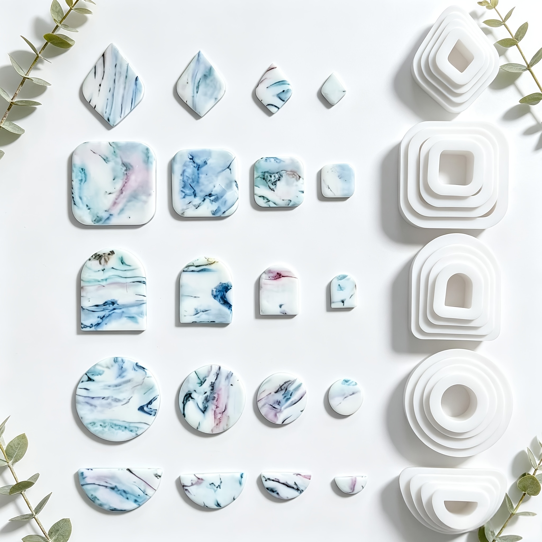 TEMU Moldes de corte de arcilla plástica DIY de 20 piezas con diseños de cuadrado redondeado y semicírculo, adecuados para hacer aretes y cortar