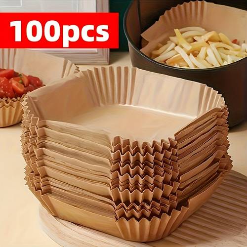 100pcs air fryer liners non stick single layer parchment paper for baking grilling microwave cooking with holidays special occasions air fryer accessories kitchen essentials pleated