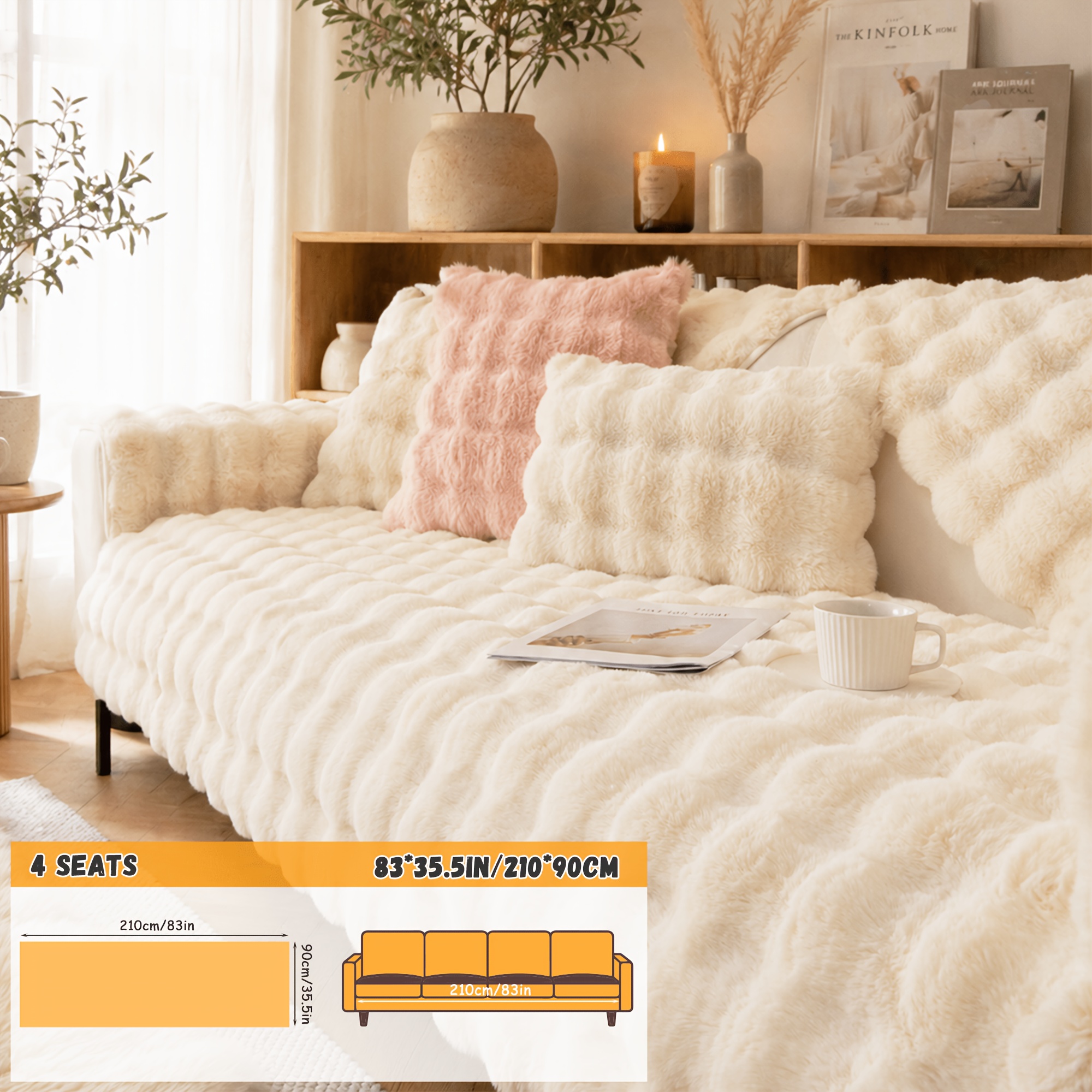 TEMU 1pc Thick Plush Sofa Cushion Cover Suitable For Bedside Sofa Couch, Wrap Pet-friendly Non-slip Furniture Protector Cover, -piece Suitable For