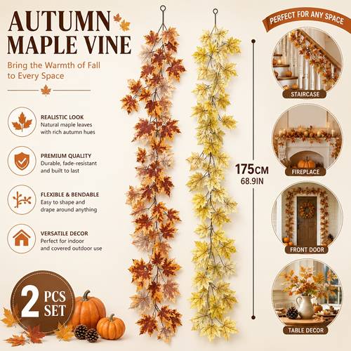 2 pezzi, lunghezza 350cm/137.79 pollici, set con foglie con - , viti di albero pendenti, per decorazione , decorazione , decorazione , decorazione soggiorno