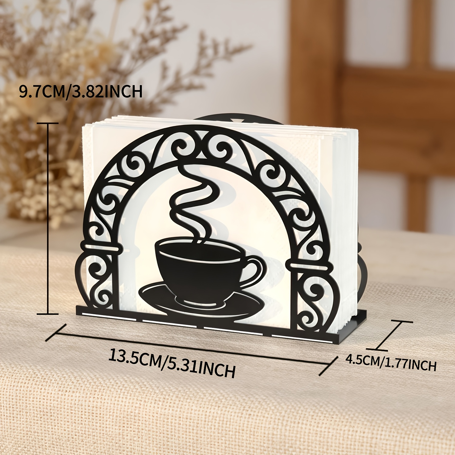 TEMU 2d Plane 1pc Minimalist Pattern Napkin Holder, Metal Material For Durability, Coffee Theme Vertical Metal Tissue Holder, Tabletop Decorative