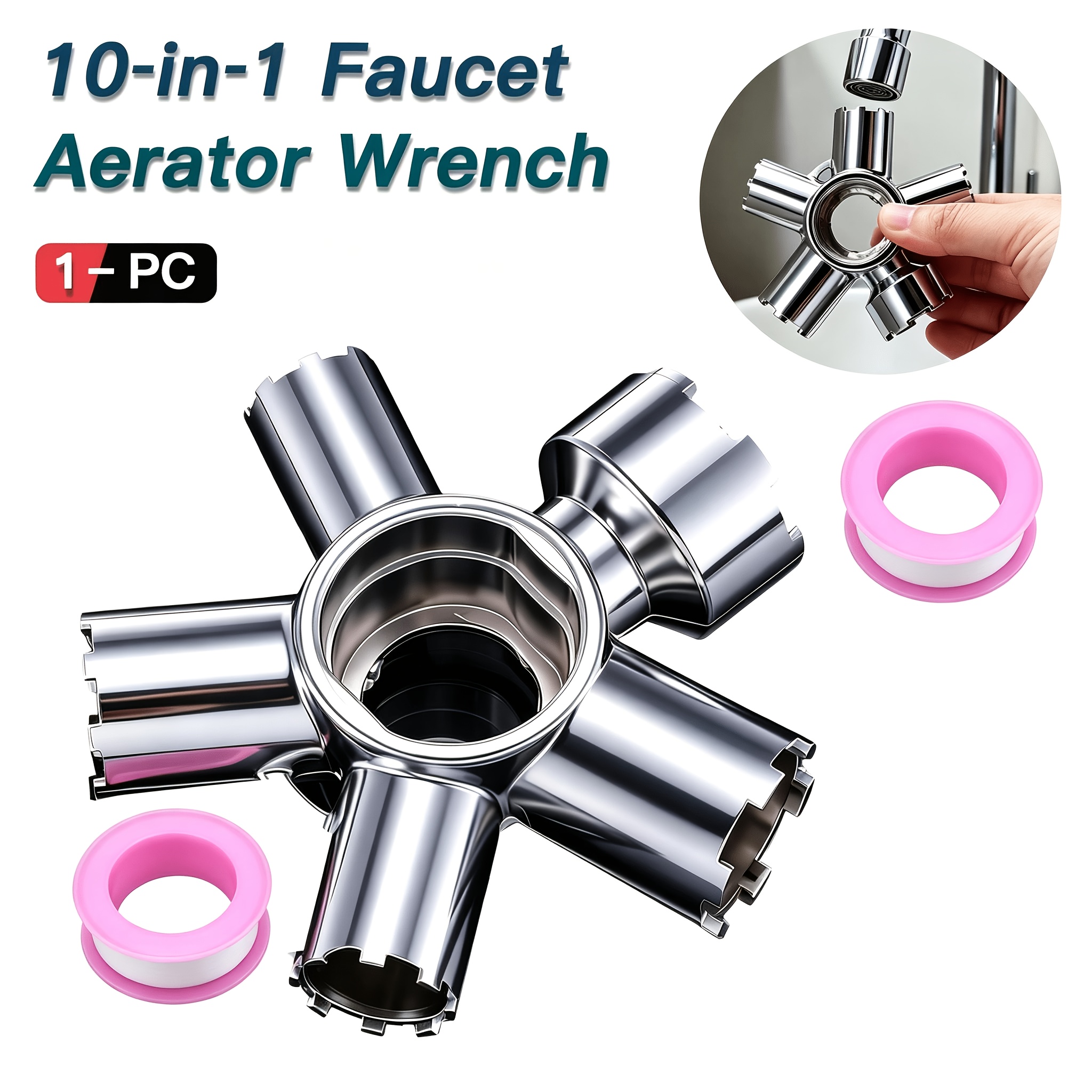 TEMU Chiave aeratore per rubinetto 10 in 1 e due nastri in , strumento multifunzione per la rimozione del ugello del rubinetto multi-misura, chiave