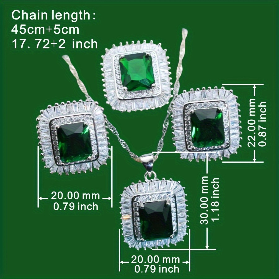 elegant luxury synthetic green gemstone jewelry set for women platinum plated copper with zirconia stones   ring earrings necklace bracelet 5 piece bridal banquet set   ideal for weddings valentines day 267 pave set zirconias   cut 10x12mm gems 11 gemstone link bracelet details 2