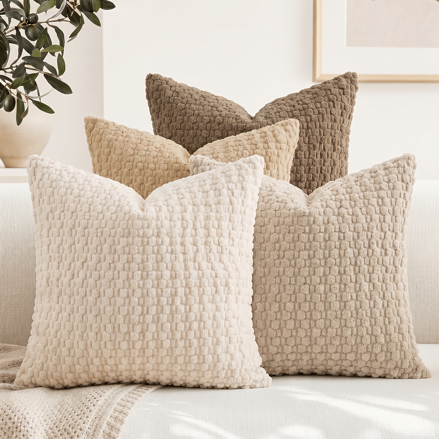 TEMU 4pcs Jhua Boho Corduroy Throw Pillow Covers Suitable For Farmhouse, Corduroy Cushion Covers With Zipper Closure, Corduroy Texture In Neutral