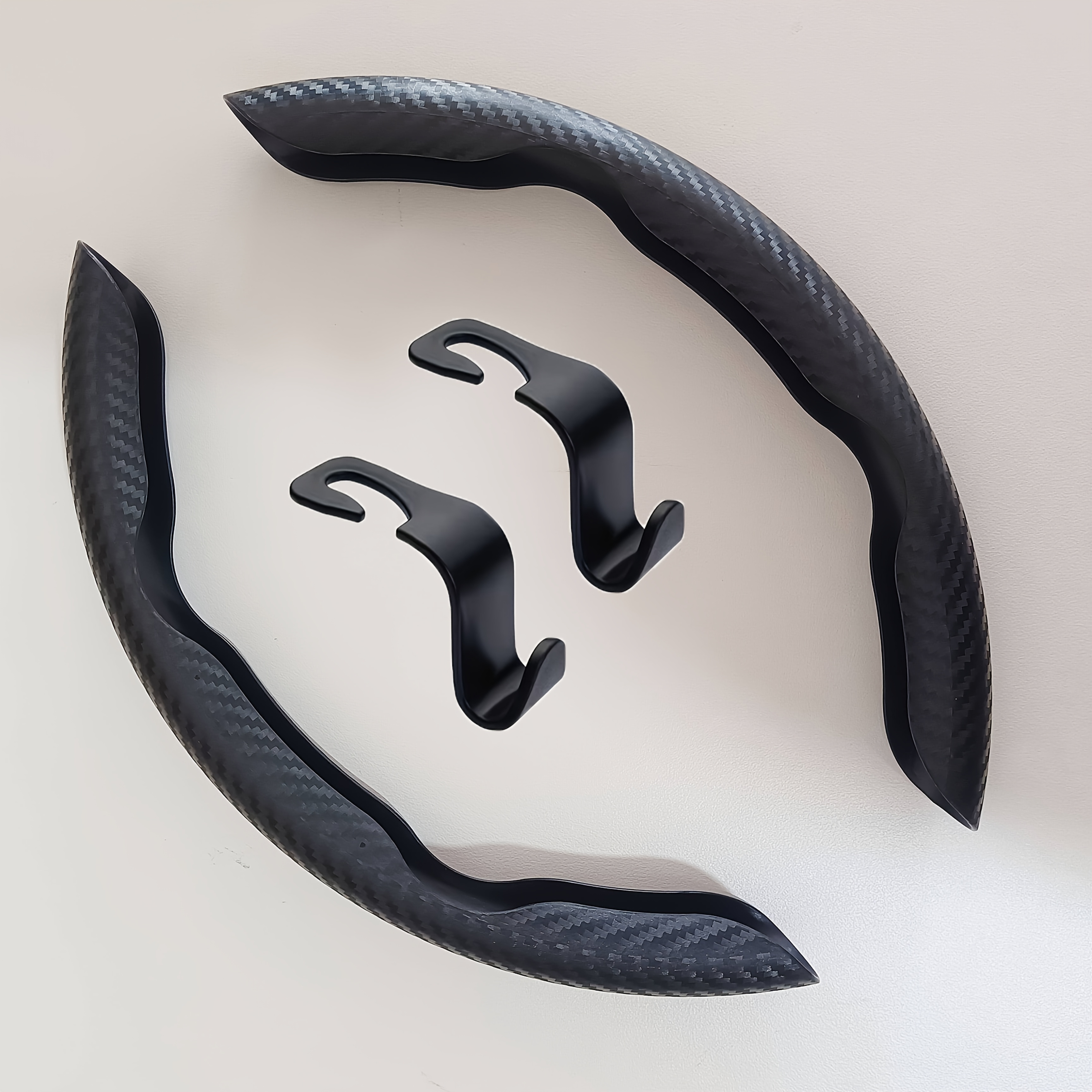 TEMU 4-delige set (2 stuurwielhoezen en 2 autogrepen) Auto Carbon Fiber Stuurwielhoezen, Gedeeld Beschermers, Veiligheid en Anti-slip, Duurzaam,