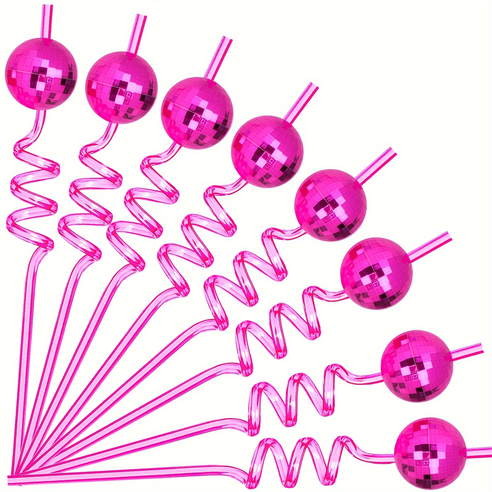 

Pink Disco Ball Reusable Swirly Straw Set - 12pcs Groovy Birthday Party Supplies, Last Disco Bachelorette Decorations, Space Cowboy Favors