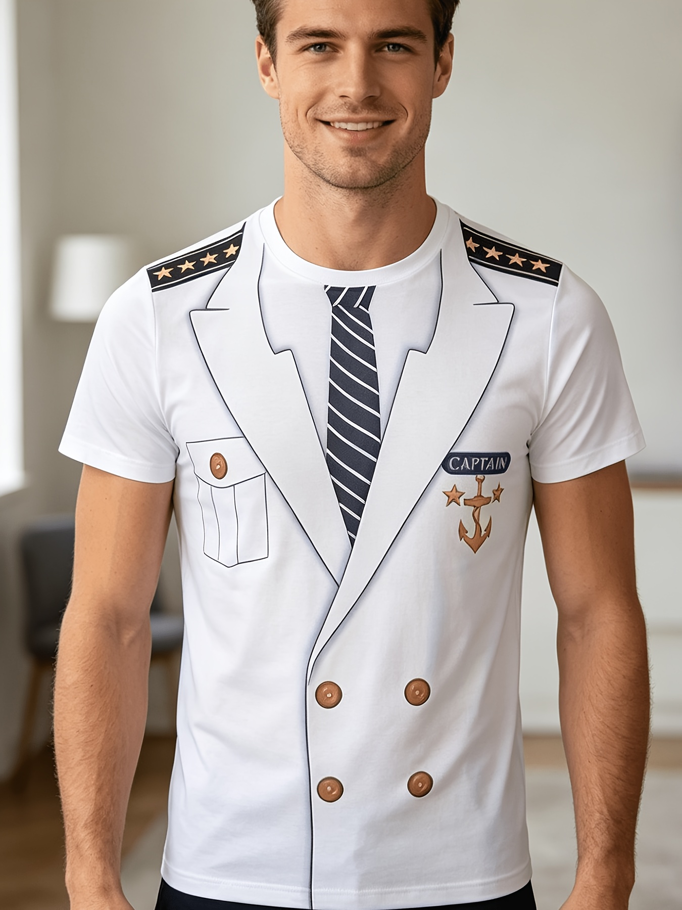 captain dress design printed design not textured white print short sleeve