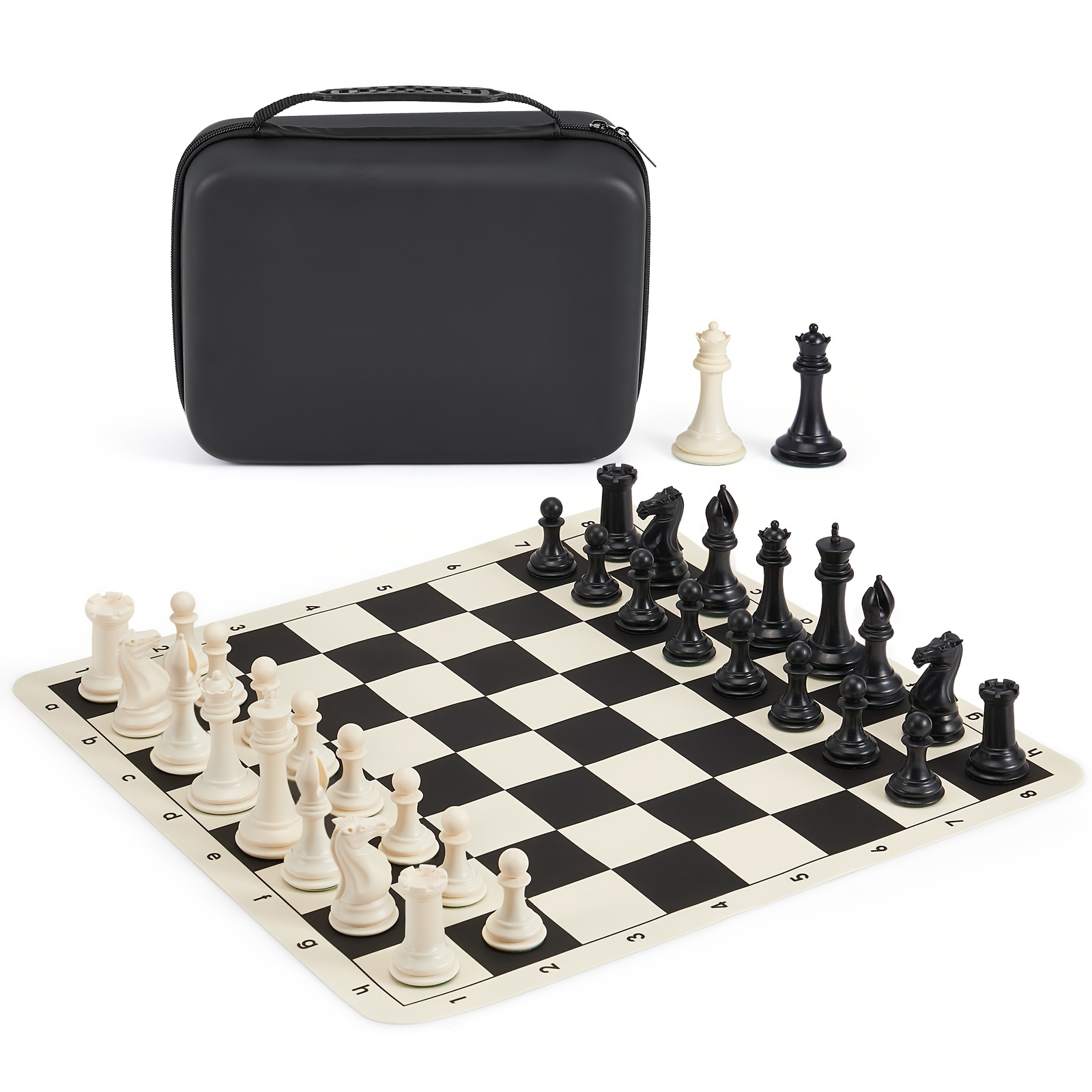 

Tournament Chess Set With 20" Silicone Chess Board Mat - 4" Weighted Pieces 2 Extra Queens - Portable Eva Carrying Case For Travel