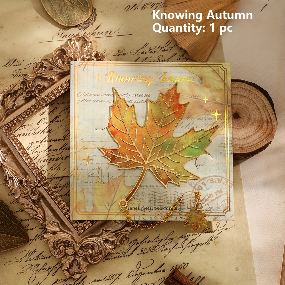 TEMU 1pc Vintage Colorful Autumn Maple Leaf Metal Bookmark With Exquisite Metal Pendant Reading Book Holder School Supplies For Reader Birthday