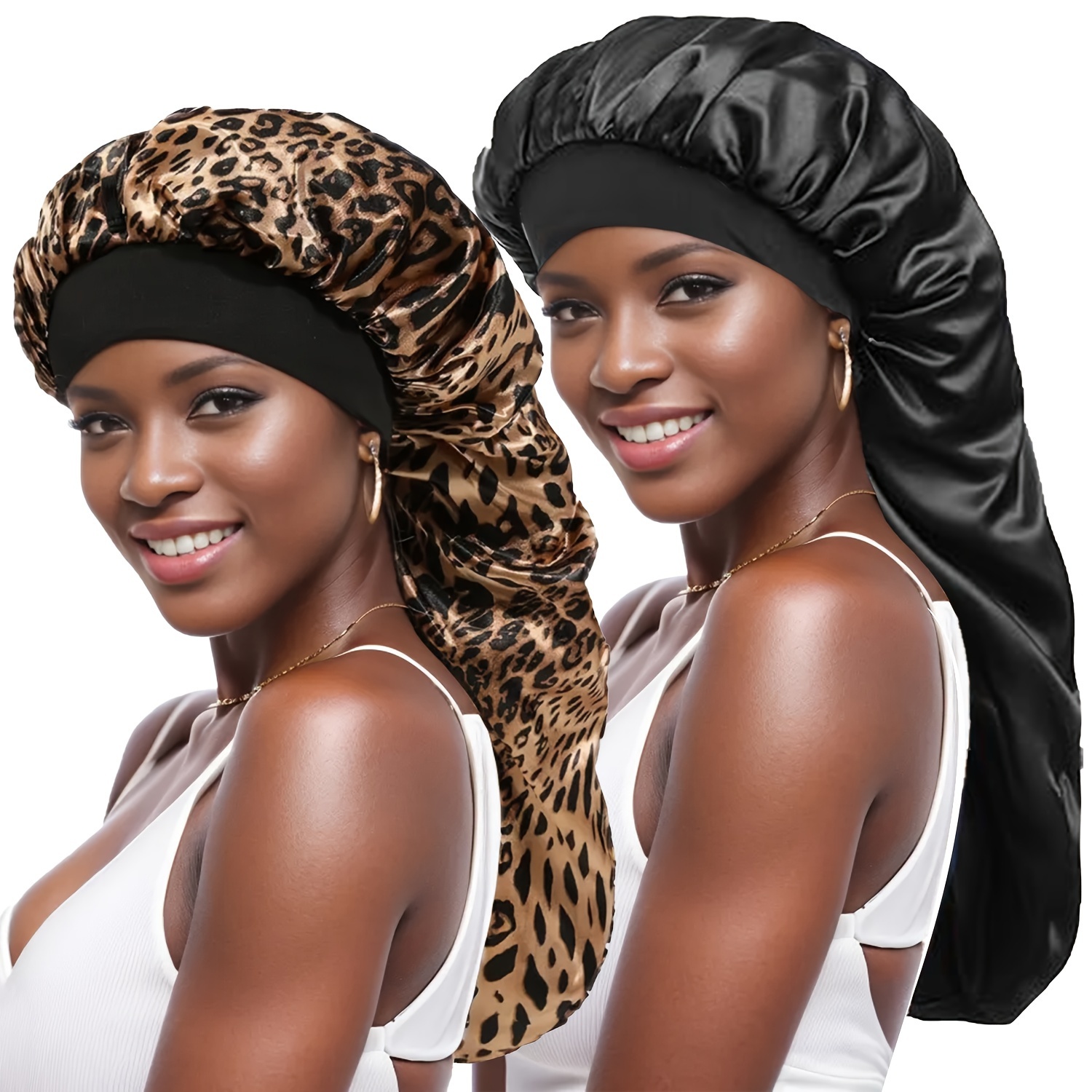SENGTERM Silk Braid Bonnet Long Satin Bonnet Sleep Cap with tie Band  Adjustable Bonnet for Women Curly Dreadlocks Frizzy Hair