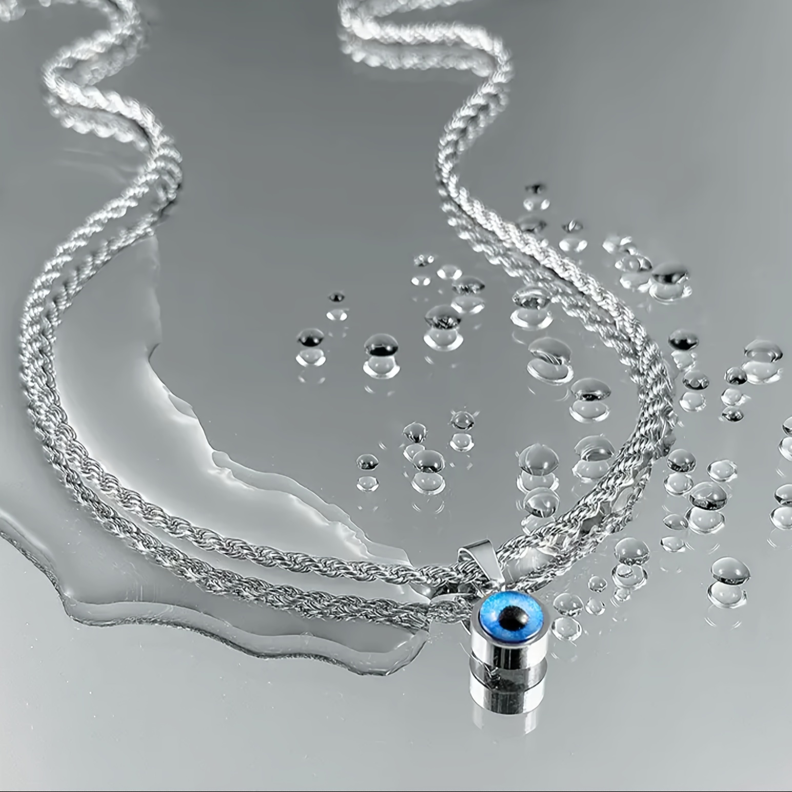 1pc Eye Twisted Clavicle Chain For Men, Unique With Blue Vintage Round Pendant