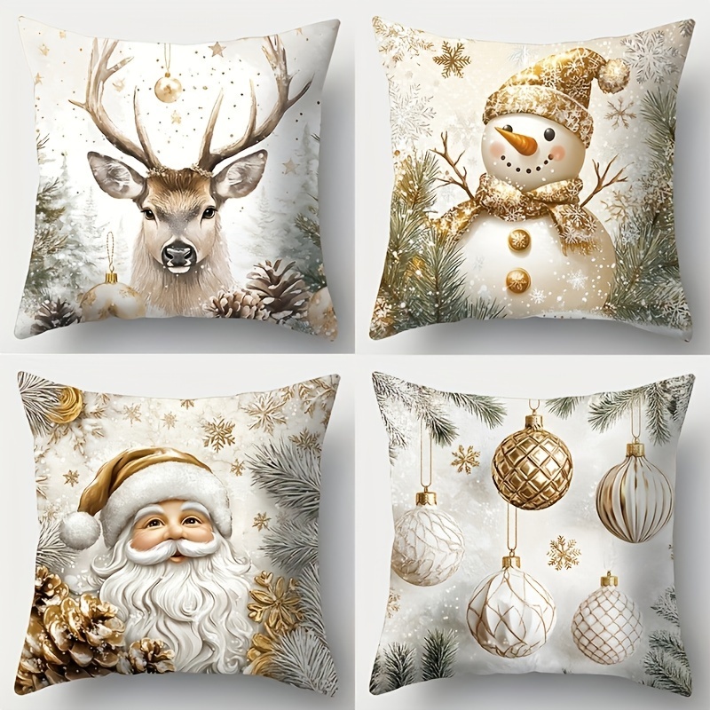 

4pcs Christmas , Snowman And , , 18x18 - Suitable For , Car, Bedroom, Sofa, And -