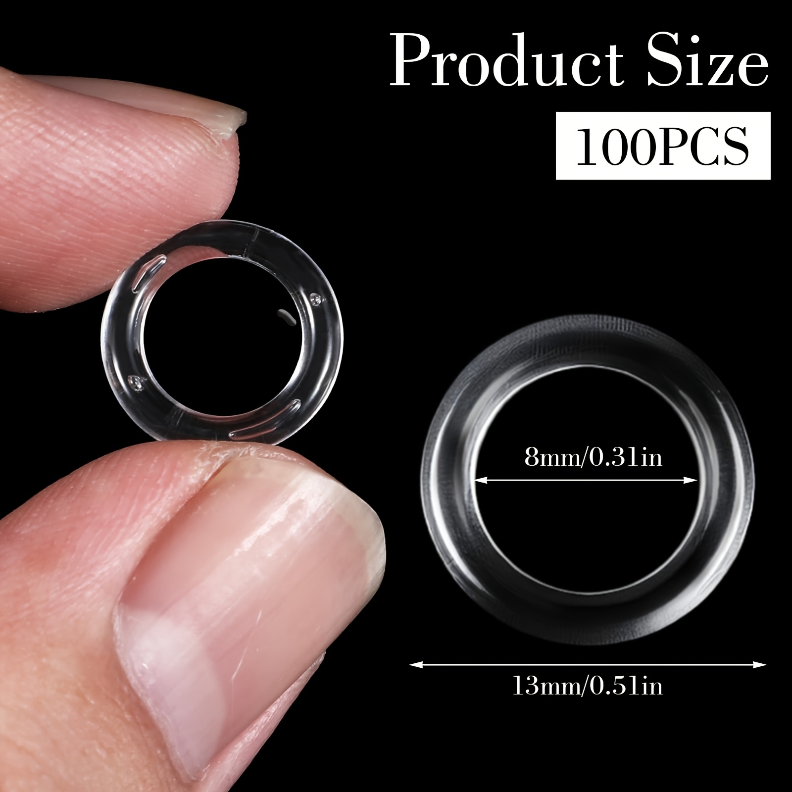 TEMU Pack Of 100 Roman Blind Curtain Rings, Transparent Roman Curtain Rings, O Rings Curtain Rings, Plastic Rings For Roman Shades (13 Mm Outer, 8 Mm