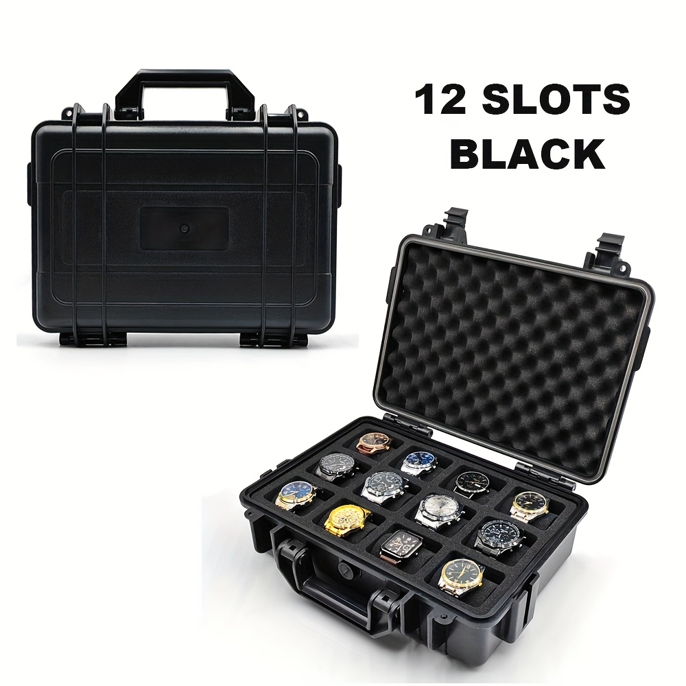 1pc premium watch jewelry storage box protective case portable abs pp material watch and jewelry storage box suitcase pressure resistant and   waterproof and dustproof large capacity with designs for up to 12 20 30 slots   in blue   ideal gift   for christmas valentines day fathers day and anniversaries Product details 10