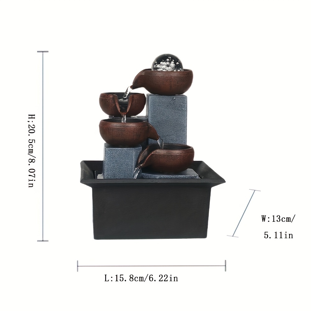 TEMU 1pc Usb Powered Four-story Desktop Fountain Waterfall With Warm Led Lights, Adjustable Three-level Pump, Plastic Indoor Decor For Home And