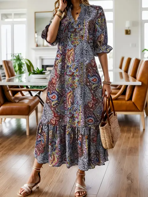 Plus Size Elegant Fashion Ethnic V-Neck Dress for Women Plus Size Elegant Fashion Ethnic V-Neck Dress for Women