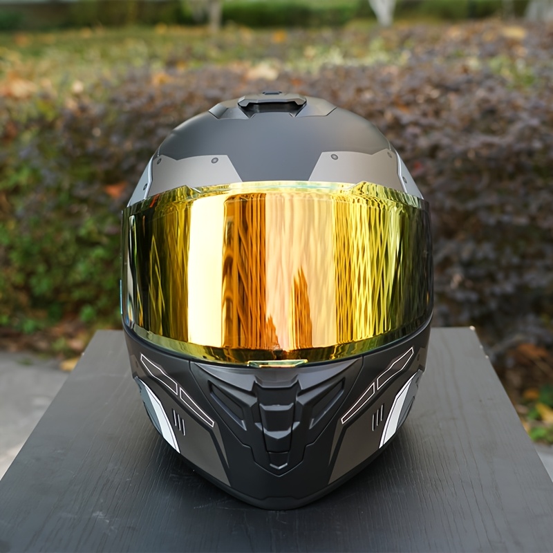 Mecha Warrior Anime-Style Printed Gray Open-Face Motorcycle Full-Face  Helmet with Dual Lenses, Large Helmet for Men, Suitable for *
