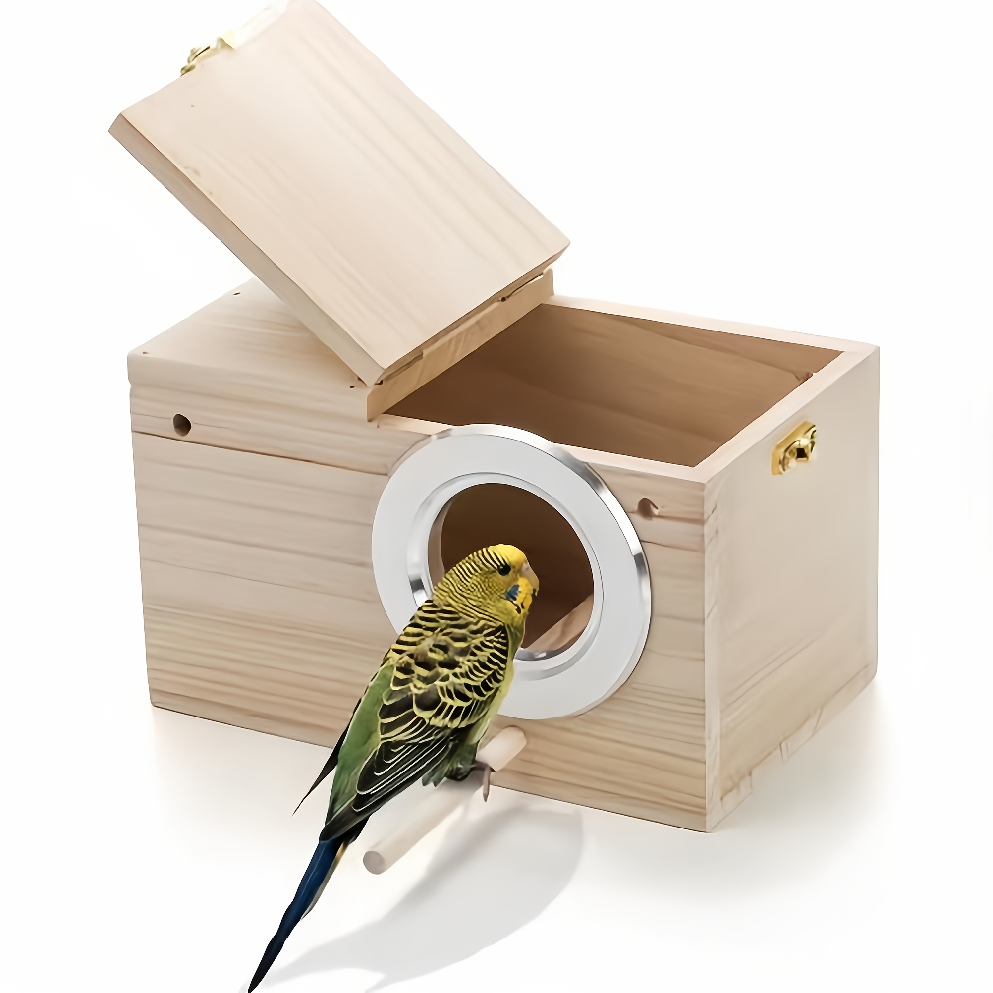 

1pc Wooden Bird Nest Box With Warm Pad And Bell, Anti-pecking Bite Design - Ideal For Parakeets, Cockatiels, - Safe Hangable Breeding Hideaway For Cage Or Garden Decor, Small Birds, Parrot