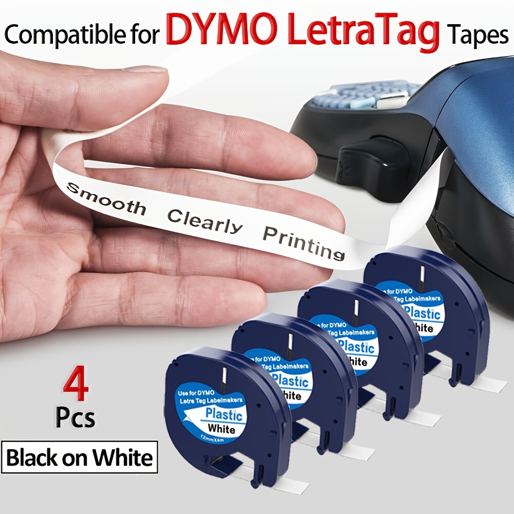 TEMU 4pcs / 8pcs Replacement Label Tapes Compatible For Label Maker Refills 91331, White Plastic Tape 12mm X 4m (1/2" X 13'), White, Compatible For