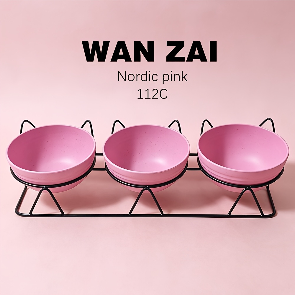 3pcs wheat straw bowls   tilted elevated cat bowls   color high   three bowl feeder anti vomiting neck protection non slip bracket   to clean large capacity multi     Product details 9