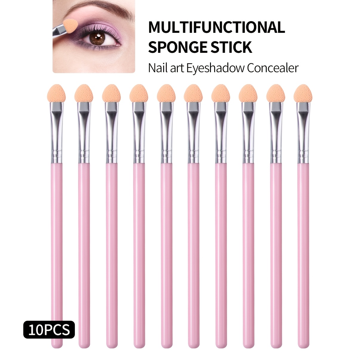 TEMU 10pcs Multifunctional Sponge Sticks, Dual-use Eye Shadow & Concealer Applicators, Portable Nail Art Brushes Set For Beginners, Professional