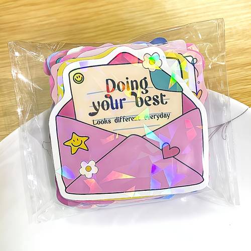 52 holographic shiny irregular shape stickers positive motivational word glitter stickers suitable for laptop decoration phone decoration e reader accessories and other reflective stickers