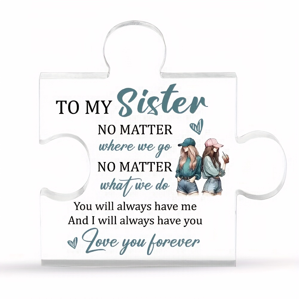 TEMU [2d Flat] [2d Flat] 1pc Acrylic Sister Puzzle Piece Desk Ornament - Sibling Gift For Christmas, Thanksgiving, Weddings, Birthdays - No