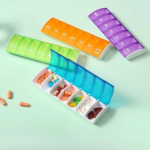 . tragbare siebenfach-pillendose für eine woche, aufbewahrungs- und reise-dosierbox