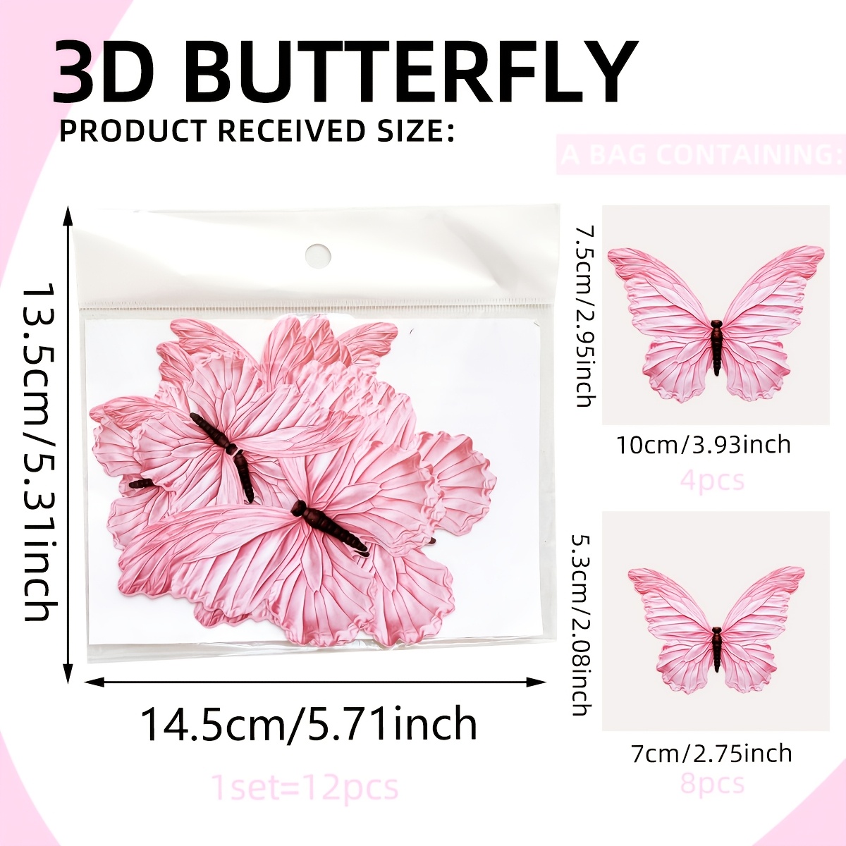 Image of A Set Of 12 (py3057) Pink Retro Floral Colorful 3d Decorative Stickers Home Background Festival Atmosphere Decorative Wall Stickers Wall Sculptures