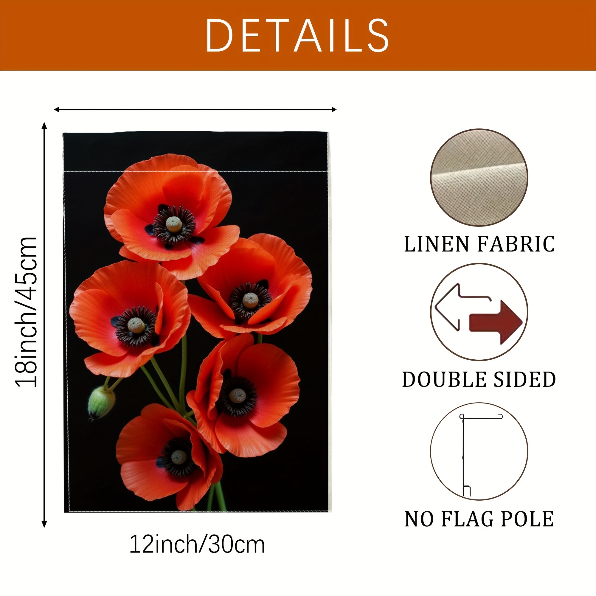 TEMU 1pc Spring Poppy Bud Natural Modern Red Black Green Outdoor Garden Flag Vertical Double-sided Garden Flag 12in 18in Porch Decoration For Summer
