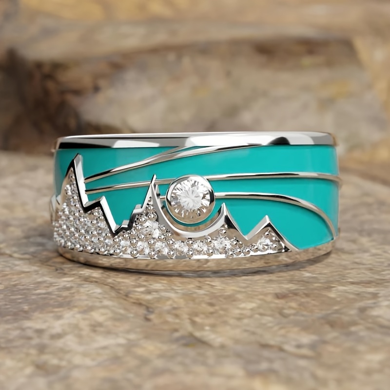 Image of Creative Bohemian Style Inlaid Synthetic Zirconia Enamel Ring For Women Vacation Daily Leisure Exquisite Jewelry Party Carnival Trendy Ring Accessories