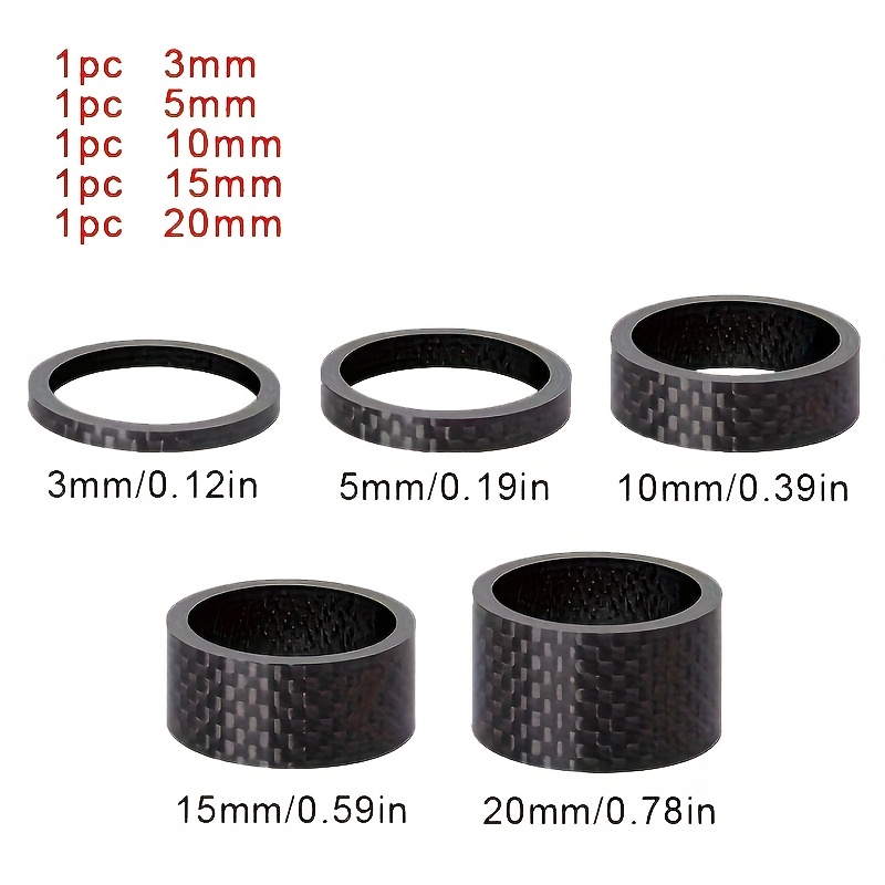 E-shop 1 Satz Carbonfaser Mountainbike Vorbau-Headset-Abstandshalter-Kit für 1 1/8" Vorbau, 3/5/10//50 mm, Schwarz
