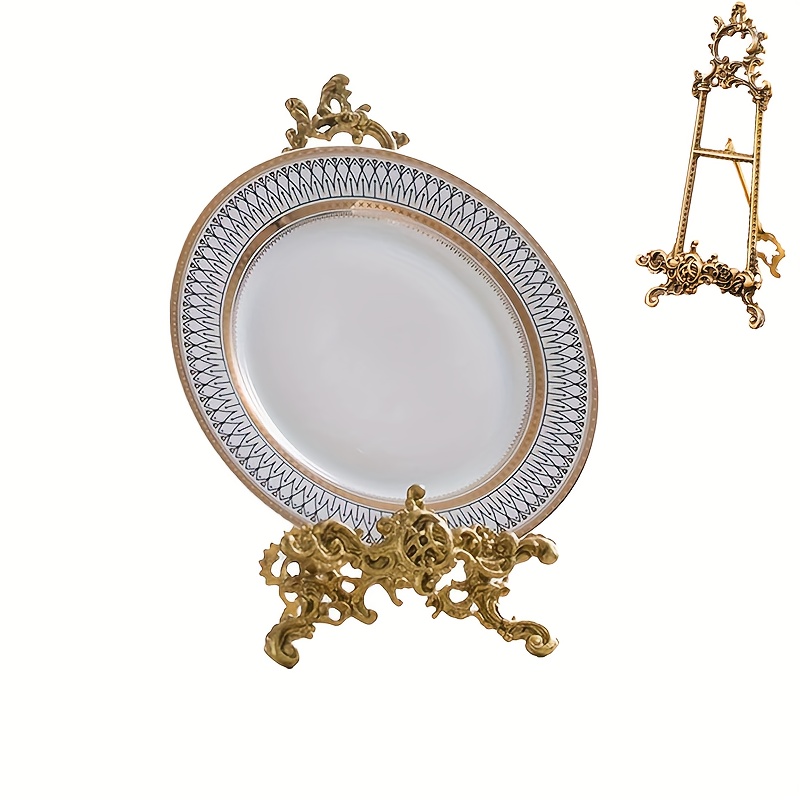 E-shop 1 Stück Europäischer Vintage Bilderrahmen, Goldener Bücherregal, Vintage Metall Rezeptständer, Luxus Faltbarer Tellerständer, Multifunktionales